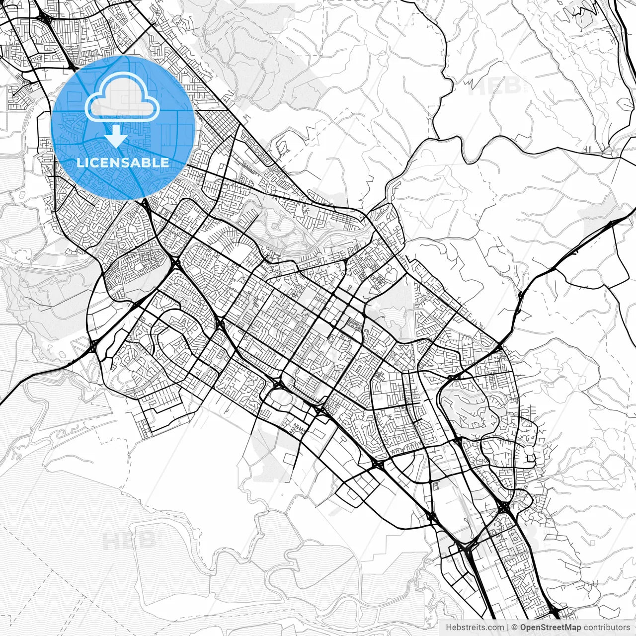 Vector PDF map of Fremont, California, United States