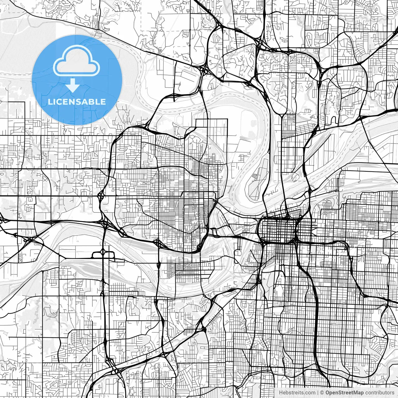 Vector PDF map of Kansas City, Kansas, United States