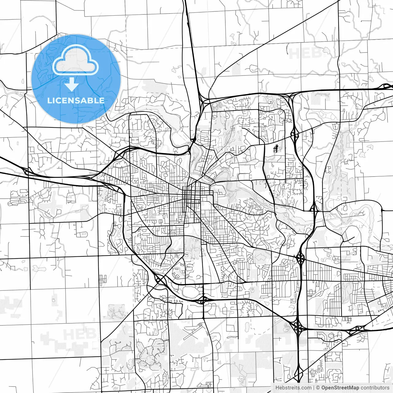 Vector PDF map of Ann Arbor, Michigan, United States