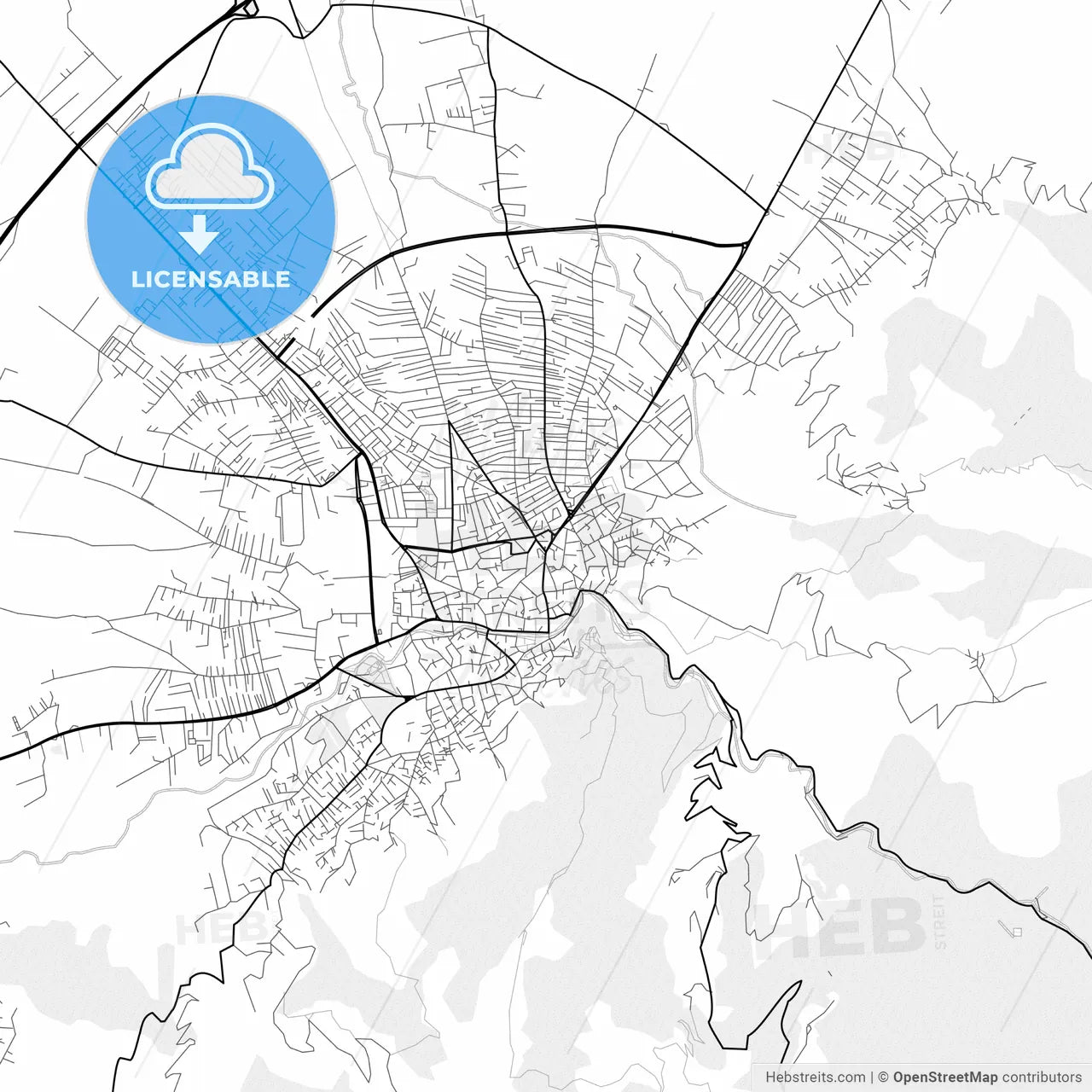 Vector PDF map of Prizreni / Prizren, Kosovo