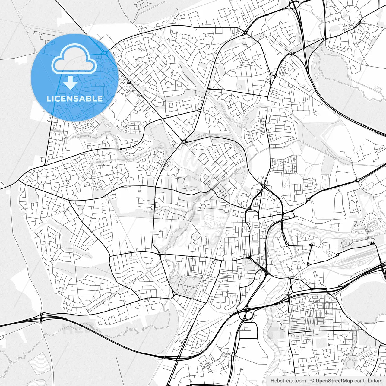 Vector PDF map of Stockton-on-Tees, England