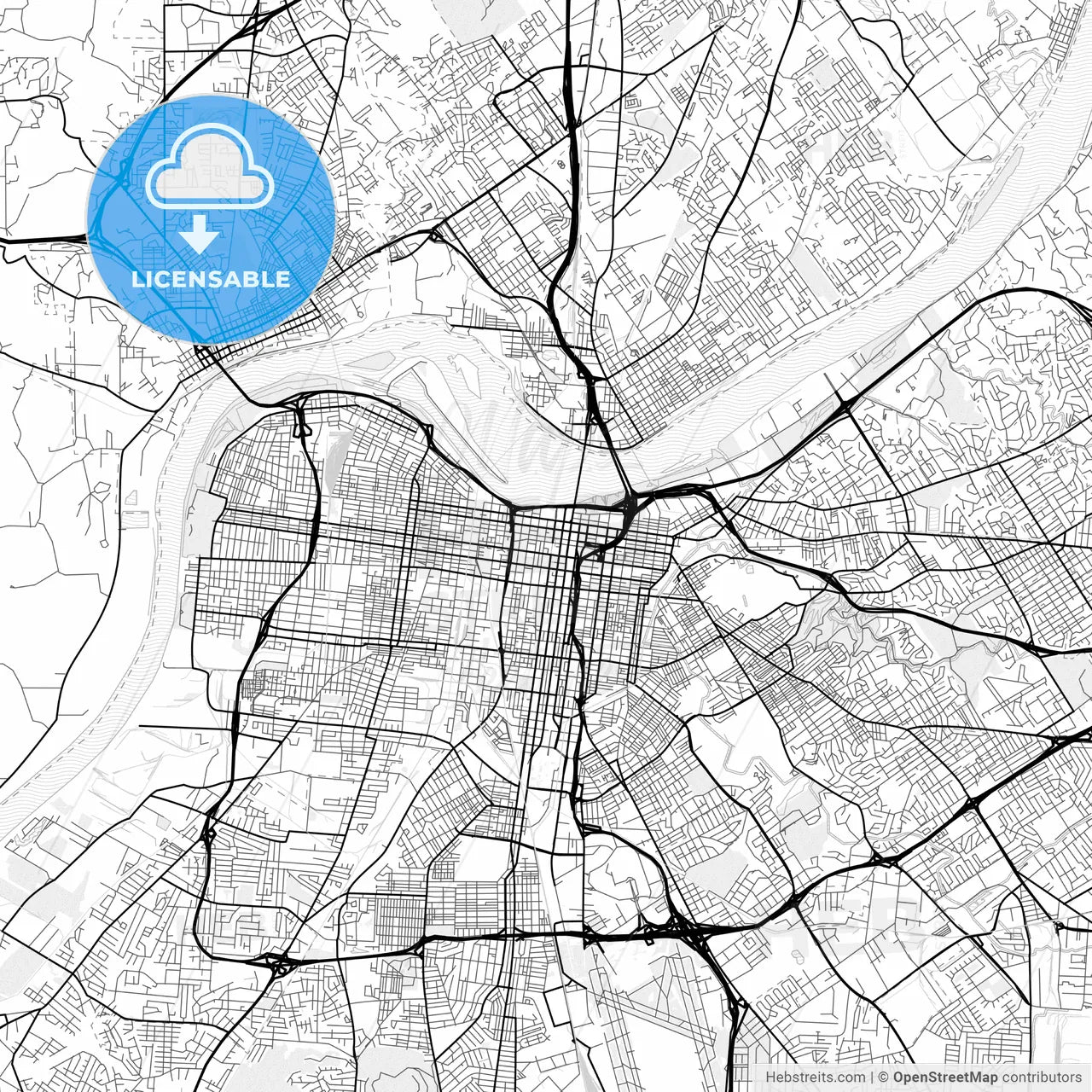 Vector PDF map of Louisville, Kentucky, United States
