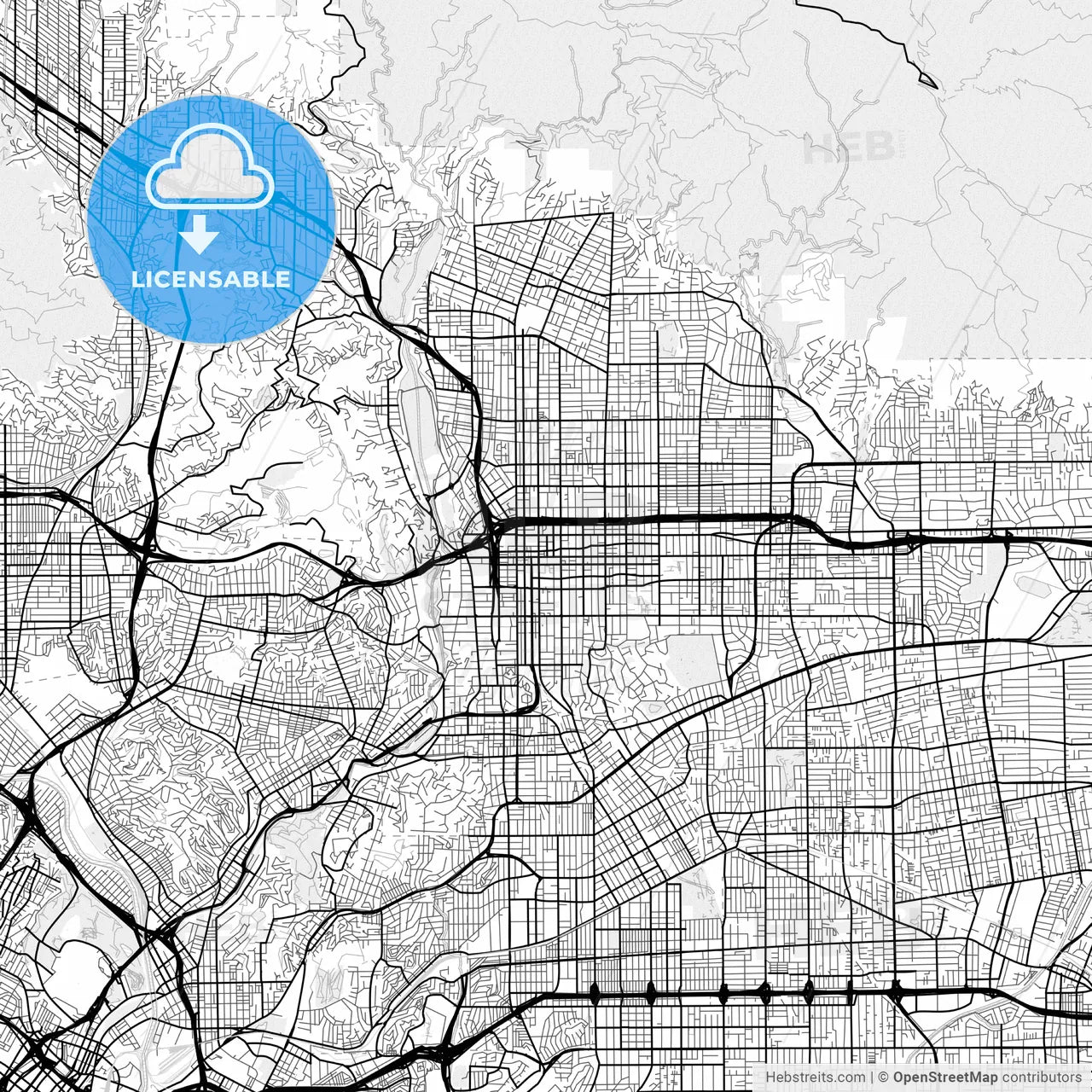 Vector PDF map of Pasadena, California, United States