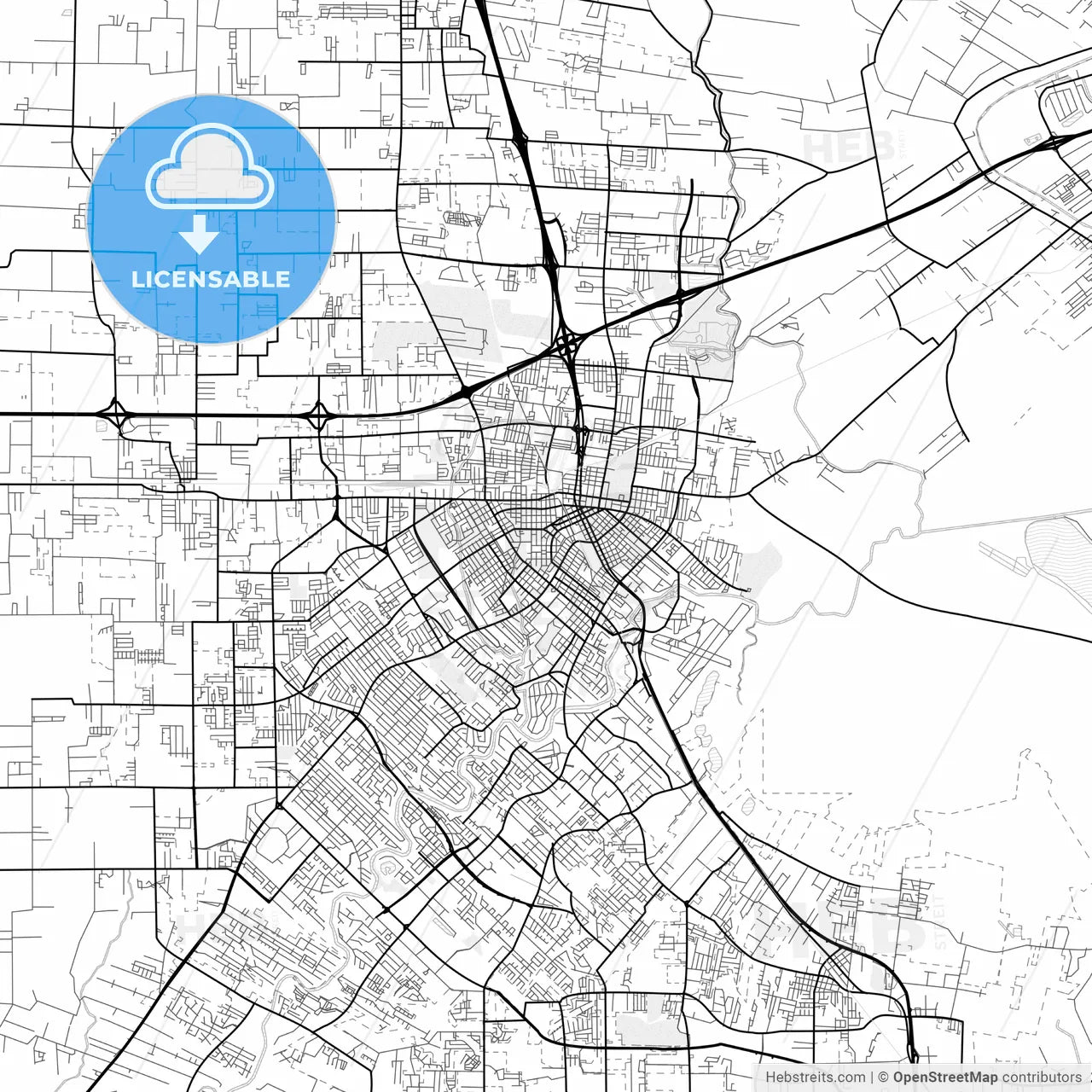 Vector PDF map of Lafayette, Louisiana, United States