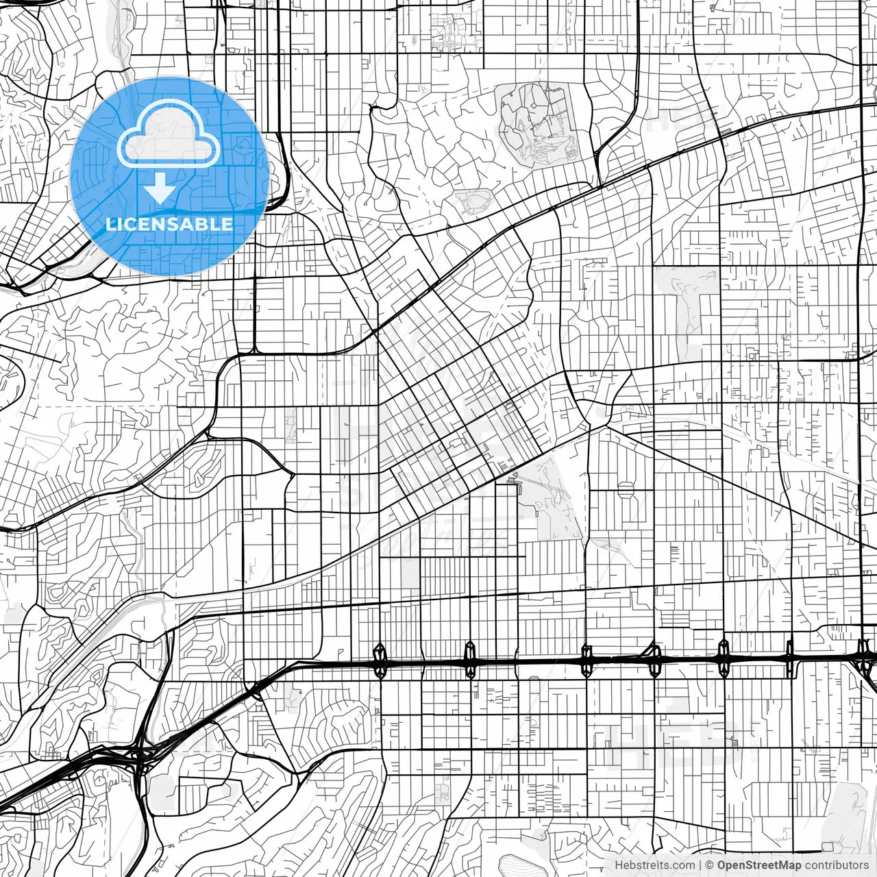 Vector PDF map of Alhambra, California, United States