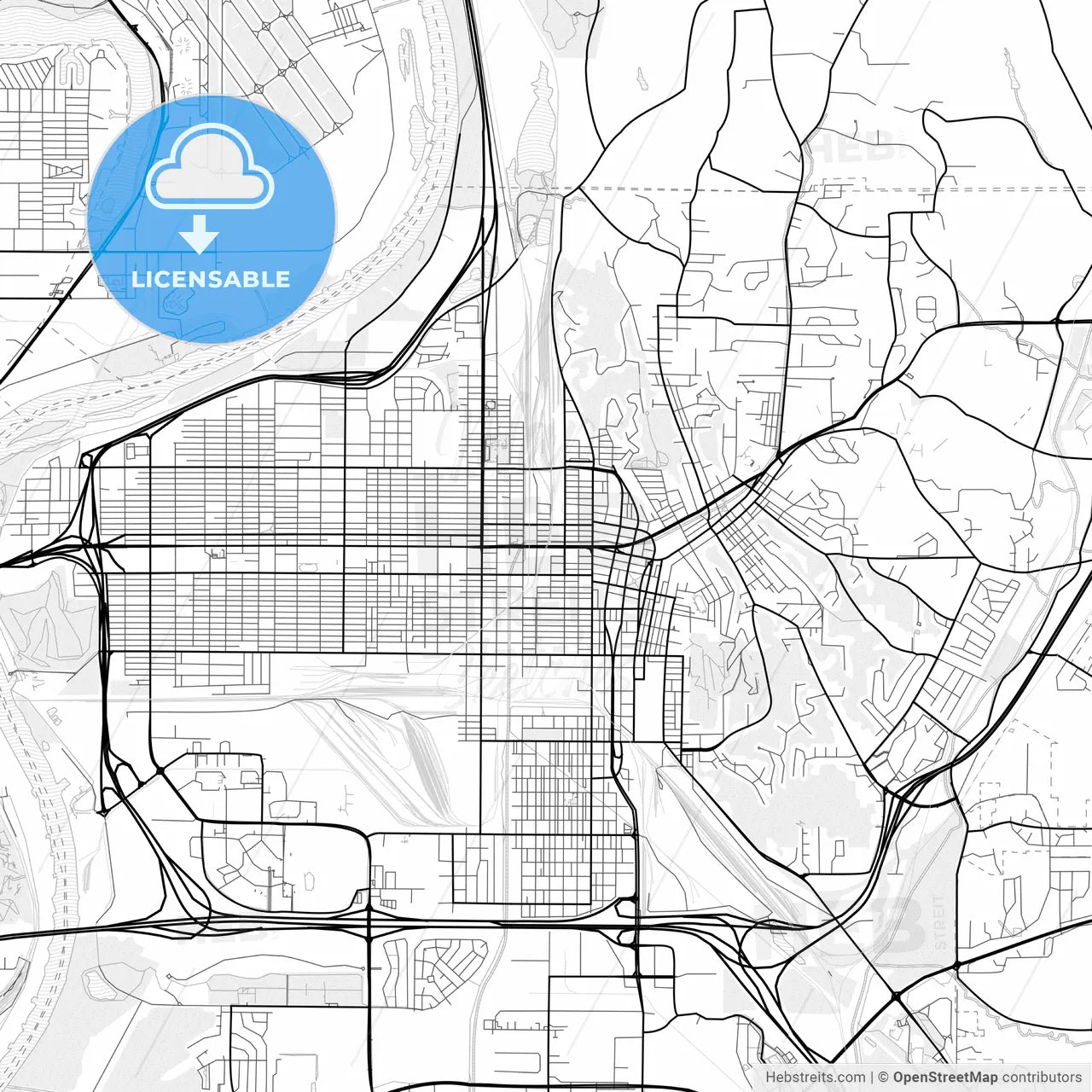 Vector PDF map of Council Bluffs, Iowa, United States