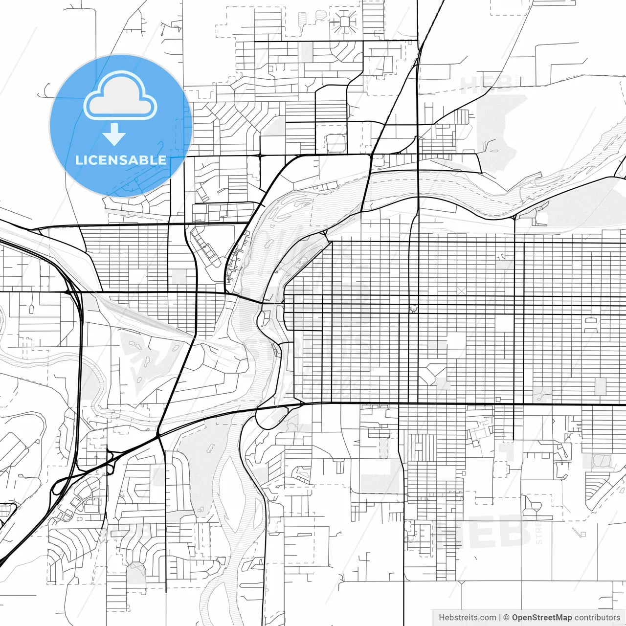 Vector PDF map of Great Falls, Montana, United States