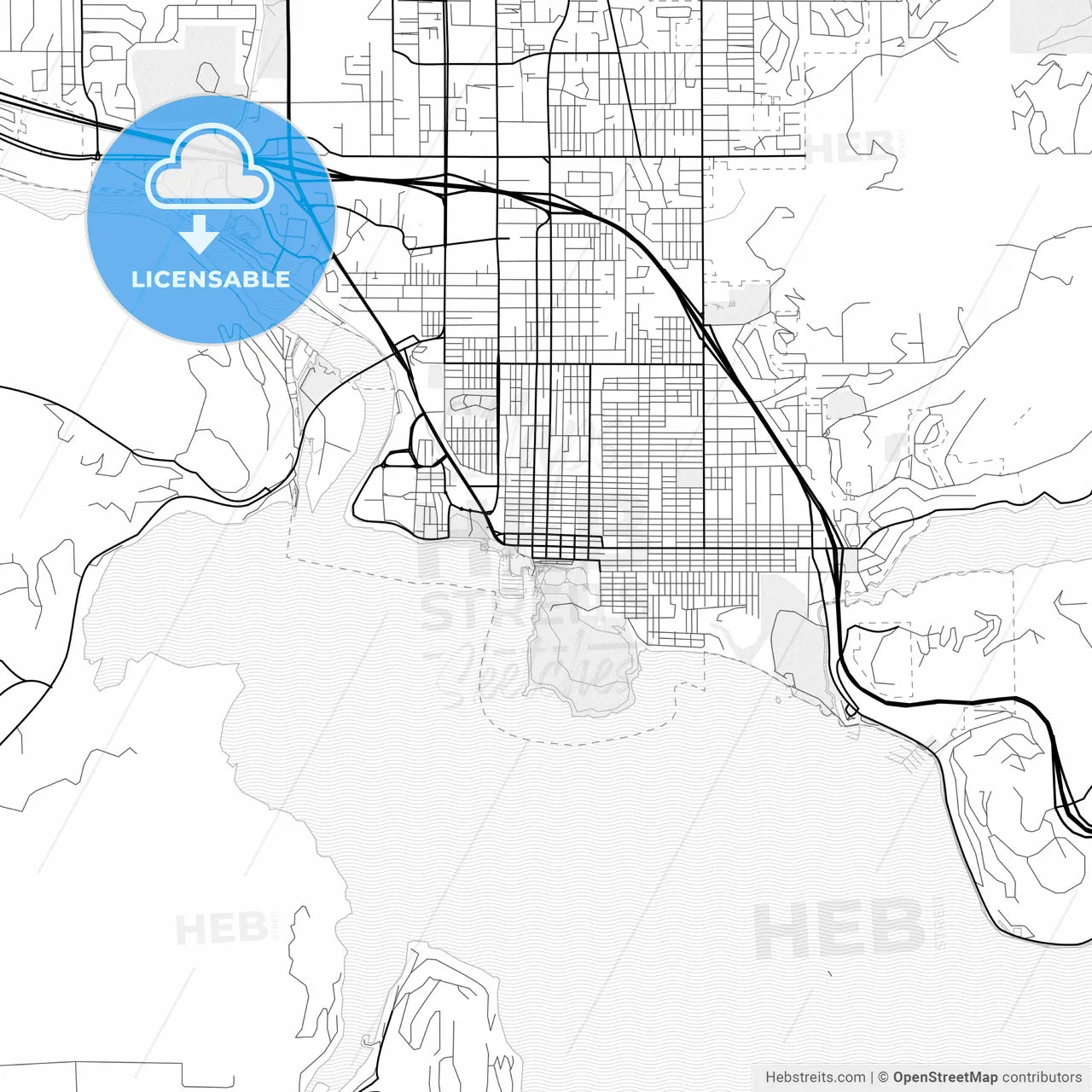 Vector PDF map of Coeur d Alene, Idaho, United States