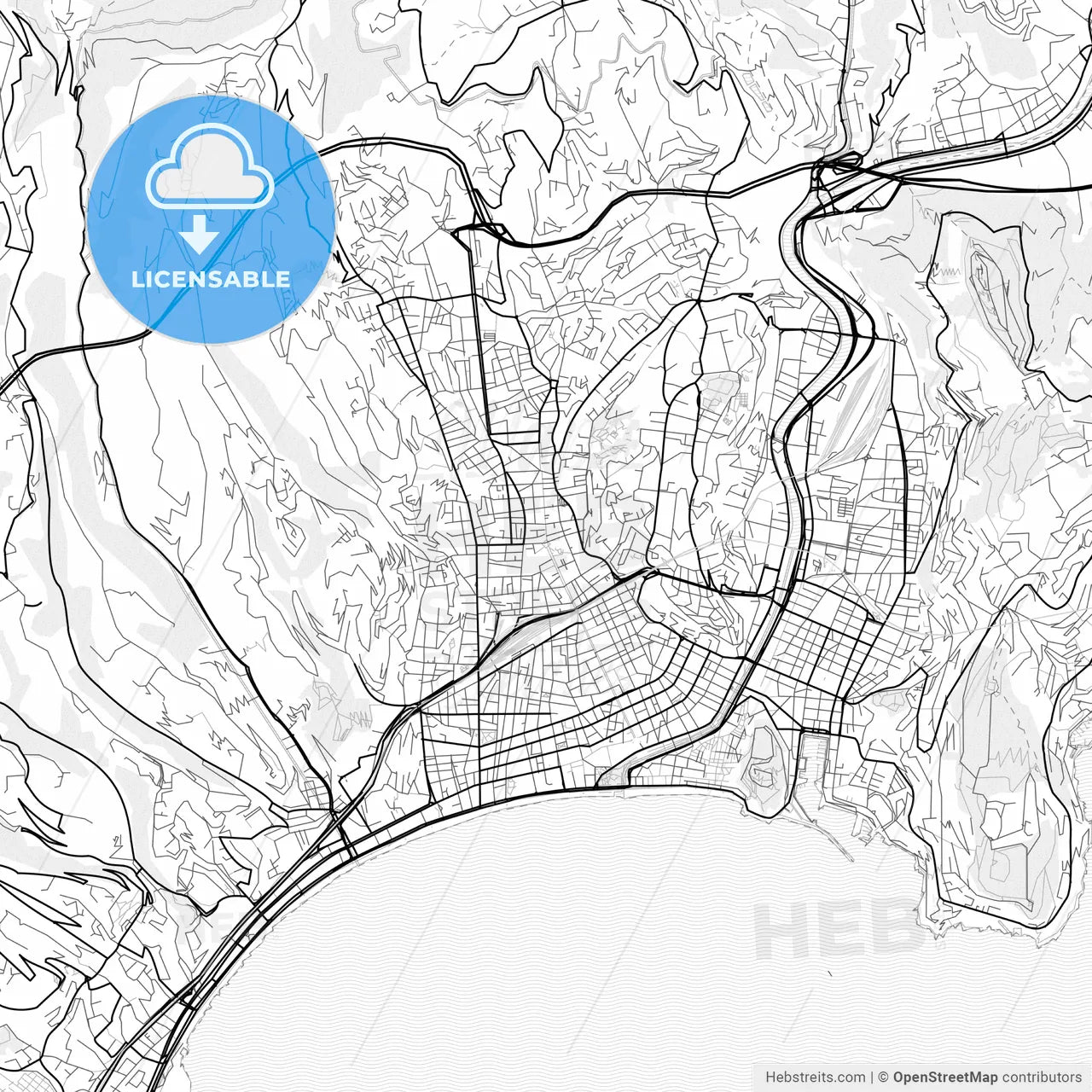 Vector PDF map of Nice, France