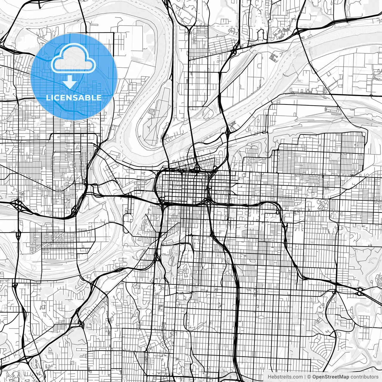 Vector PDF map of Kansas City, Missouri, United States
