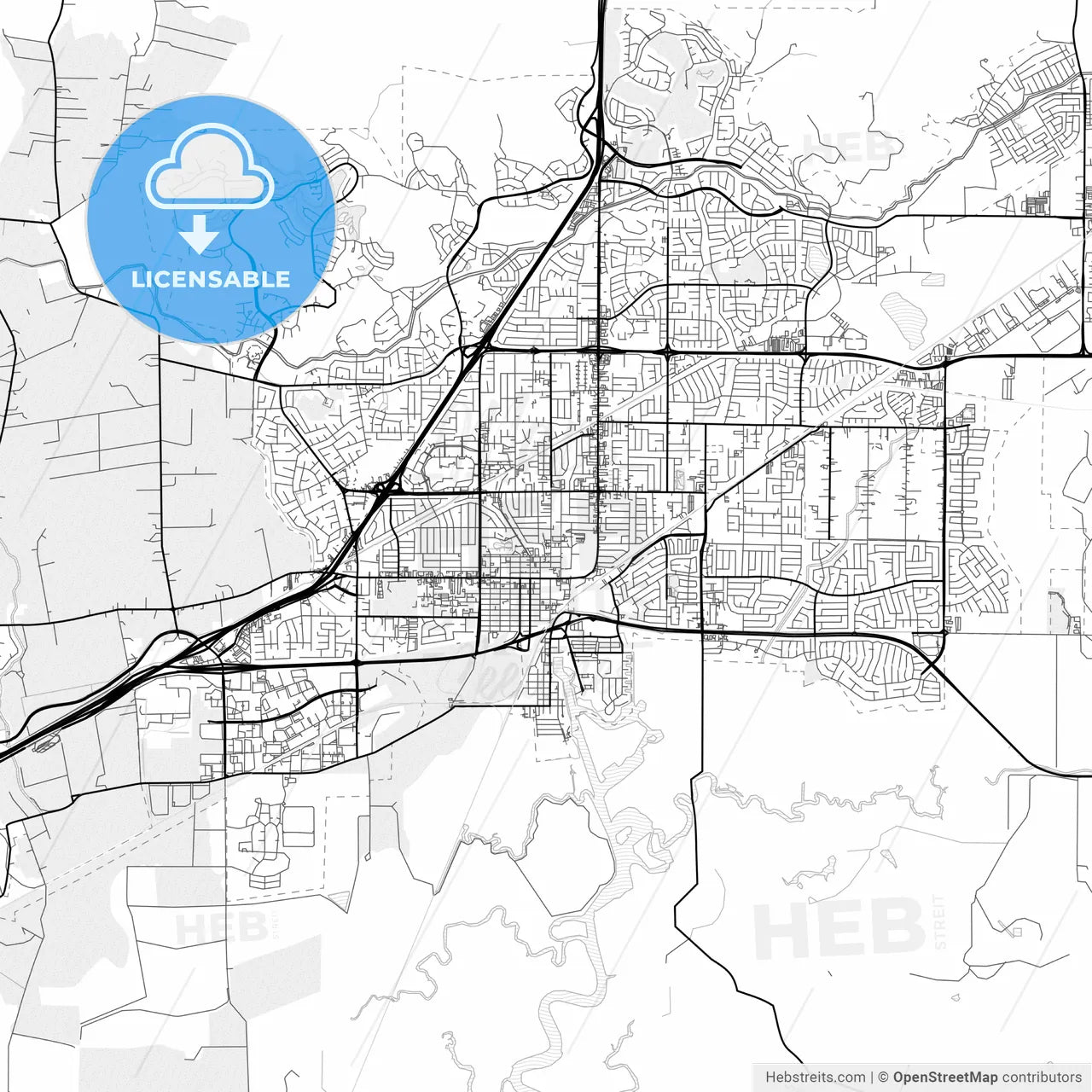Vector PDF map of Fairfield, California, United States