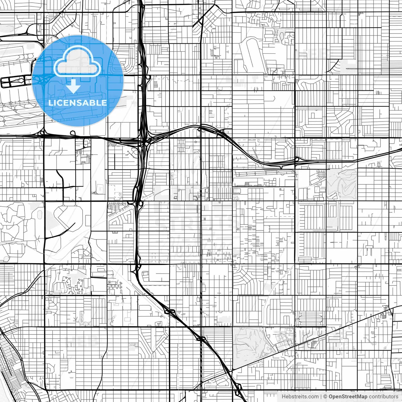 Vector PDF map of Hawthorne, California, United States