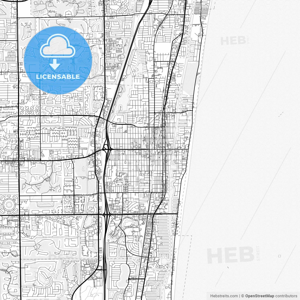 Vector PDF map of Delray Beach, Florida, United States