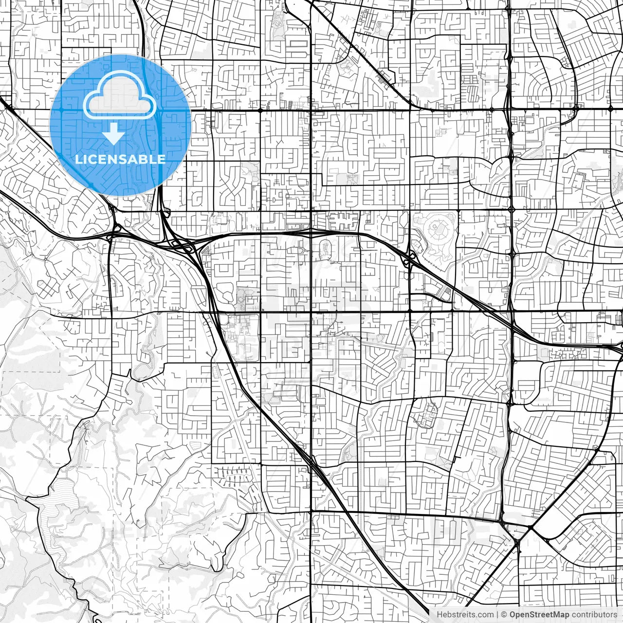 Vector PDF map of Cupertino, California, United States