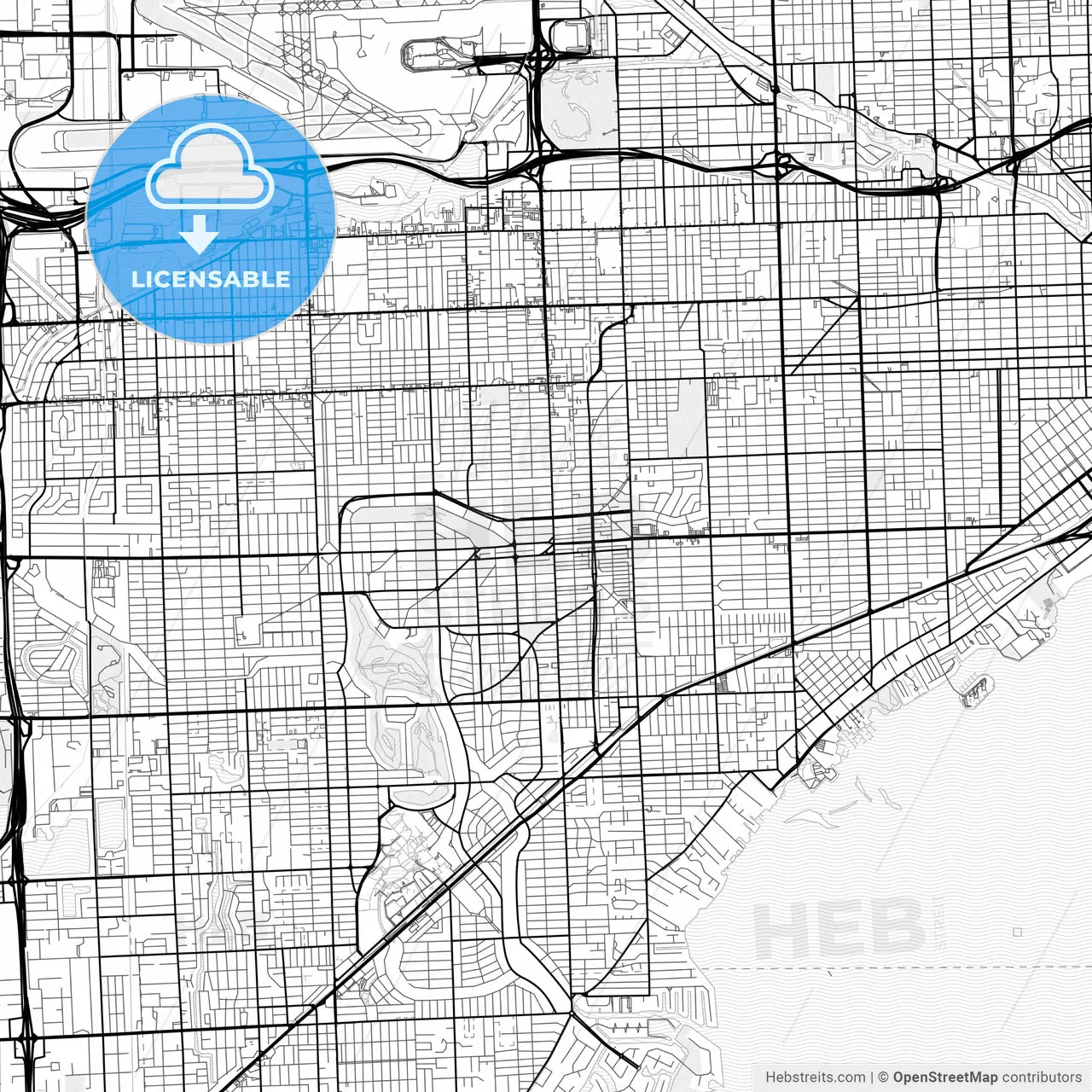 Vector PDF map of Coral Gables, Florida, United States