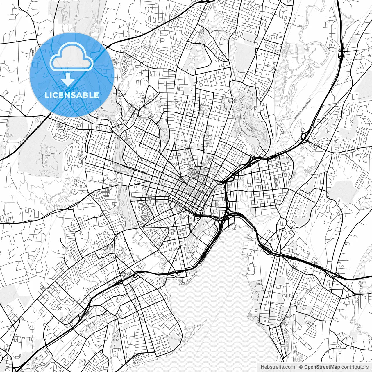 Vector PDF map of New Haven, Connecticut, United States
