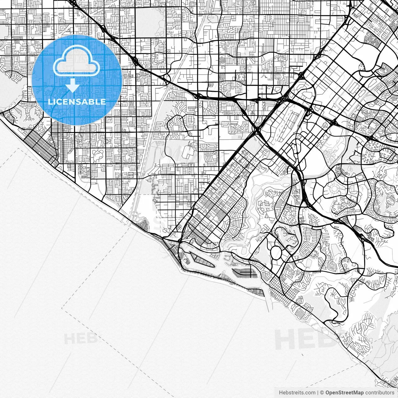 Vector PDF map of Costa Mesa, California, United States