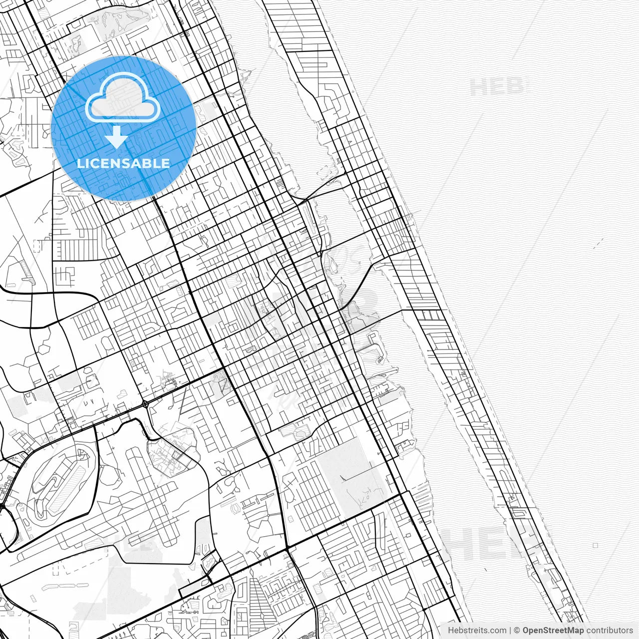 Vector PDF map of Daytona Beach, Florida, United States