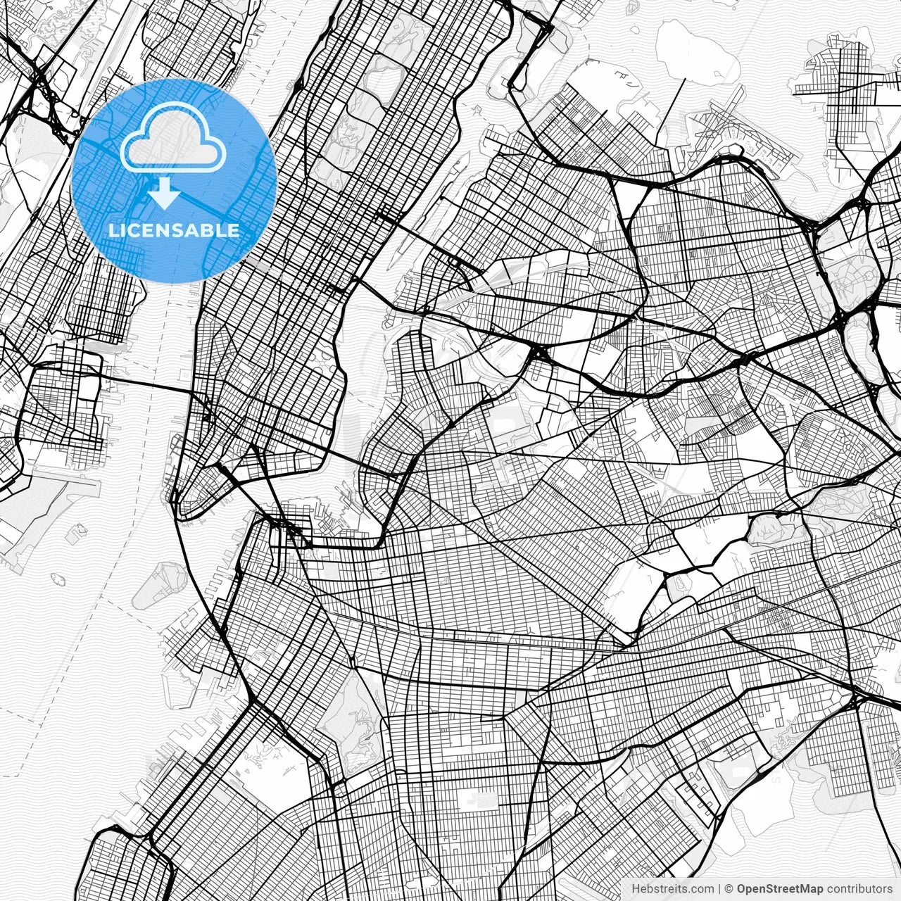 Vector PDF map of New York City, NYC, United States