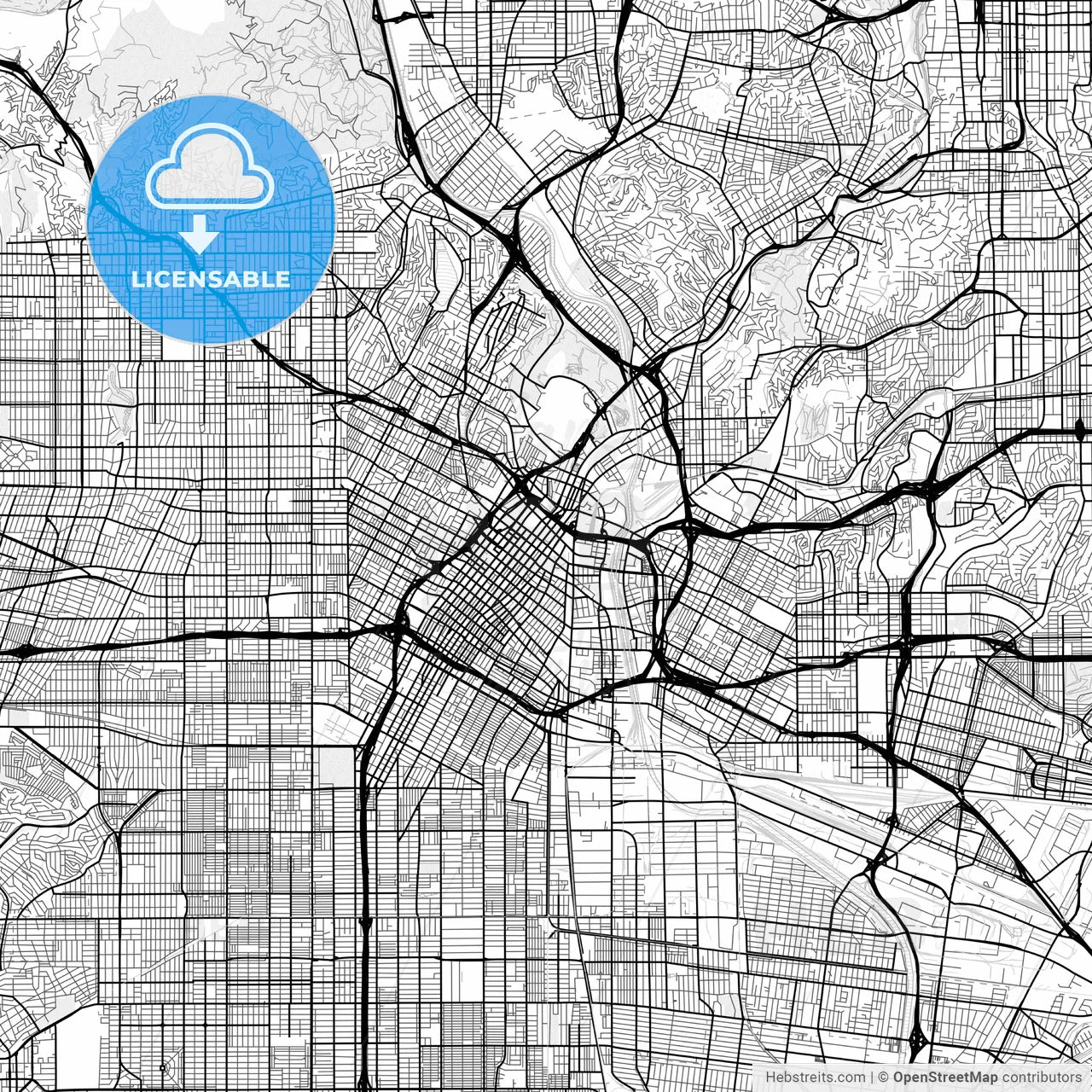 Vector PDF map of Los Angeles, California, United States