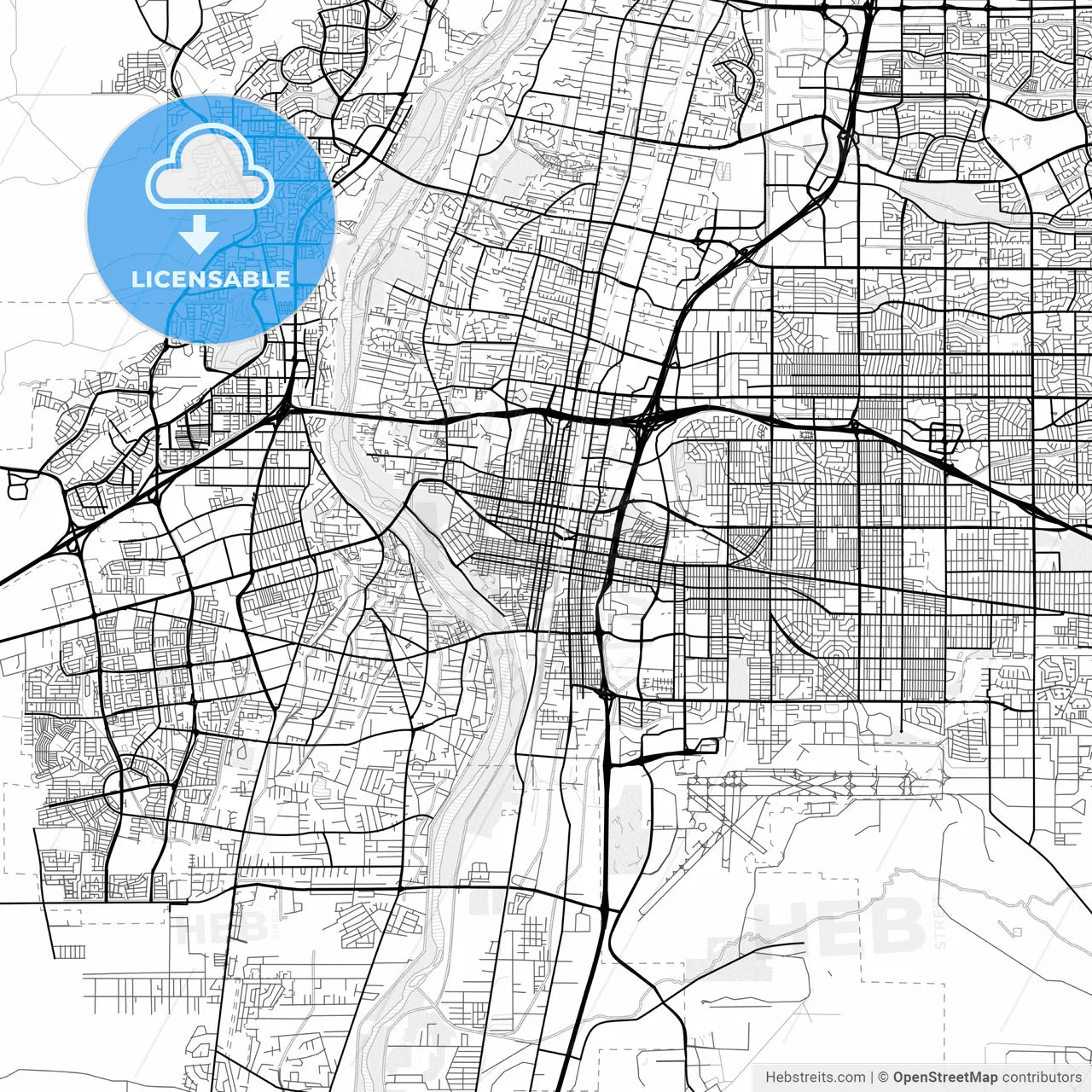 Vector PDF map of Albuquerque, New Mexico, United States