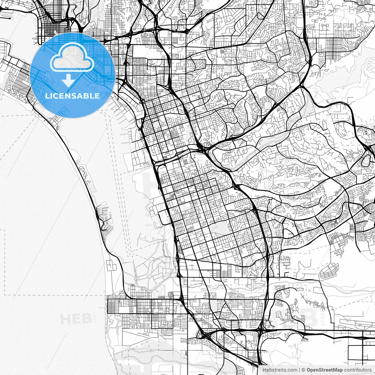 Vector PDF map of Chula Vista, California, United States