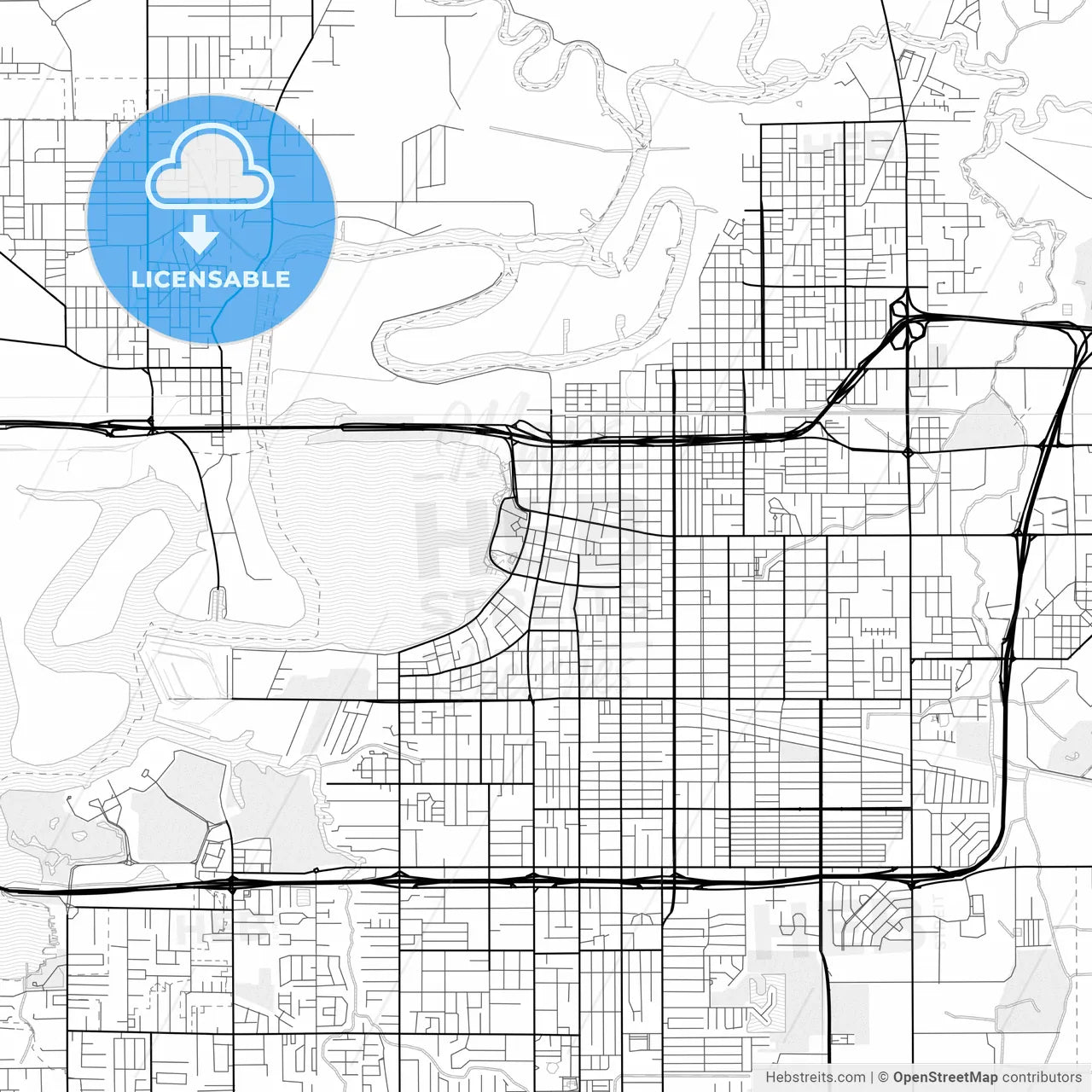 Vector PDF map of Lake Charles, Louisiana, United States