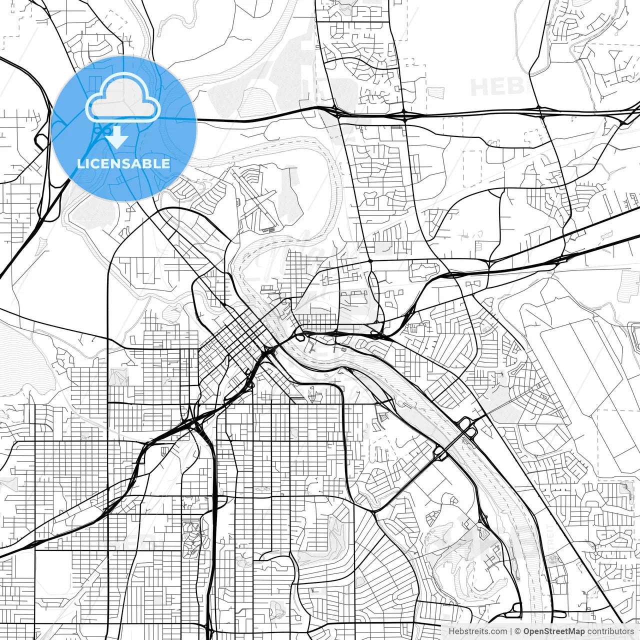 Vector PDF map of Bossier City, Louisiana, United States