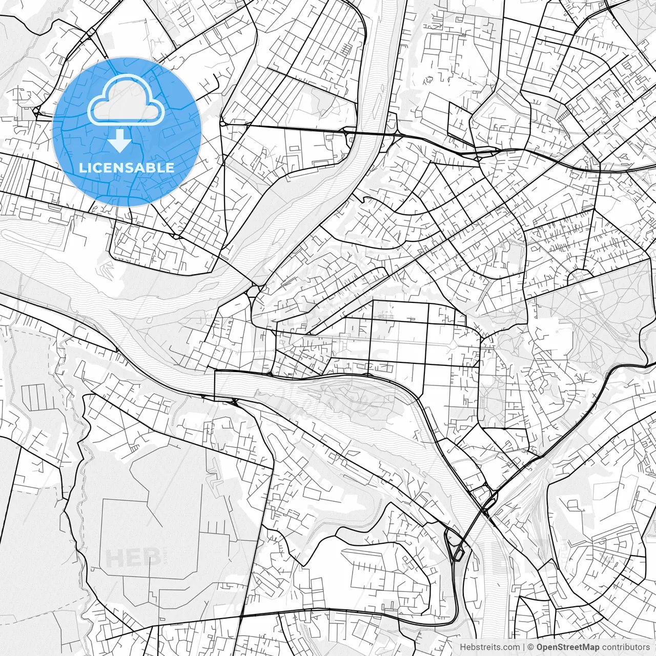 Vector PDF map of Kaunas, Lithuania