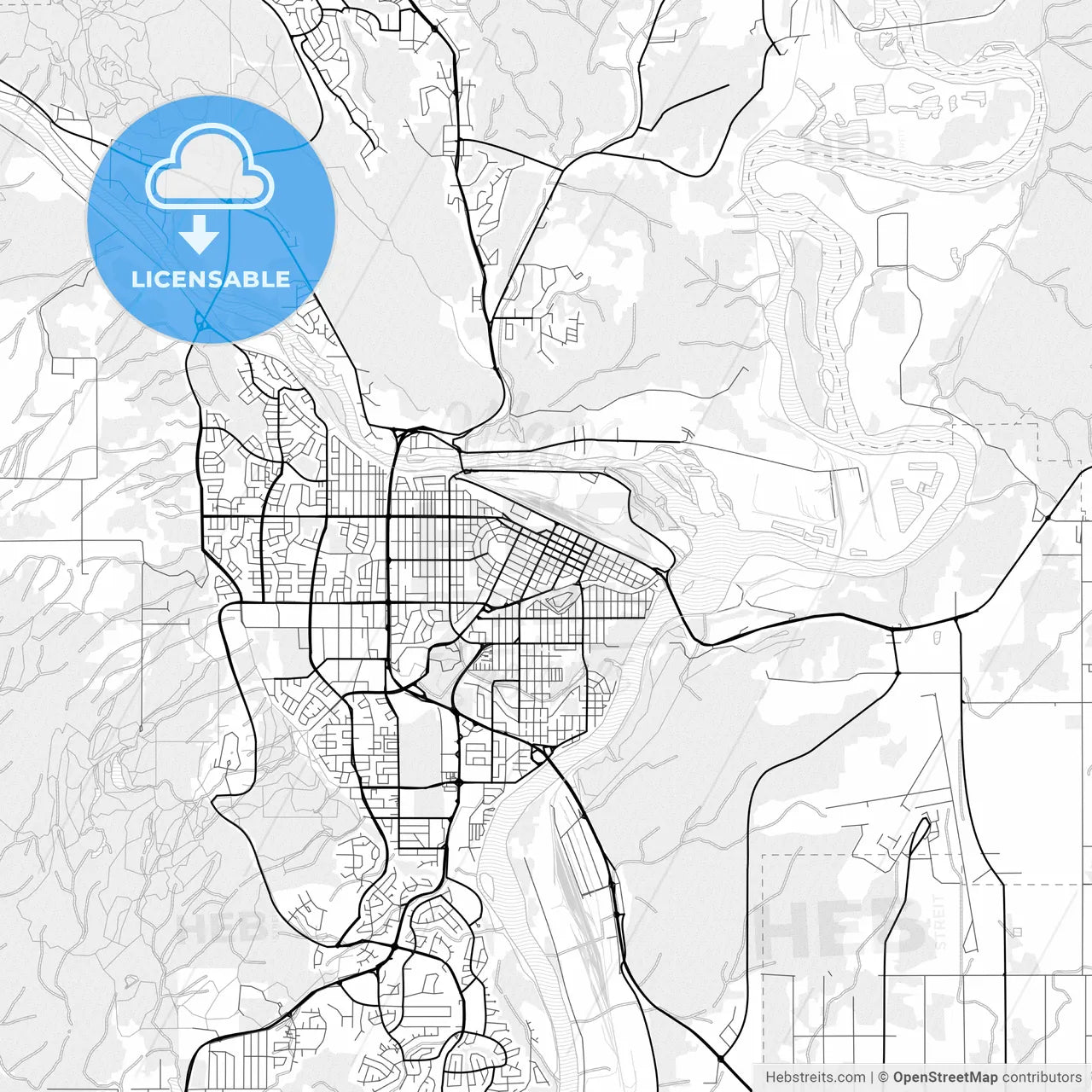 Vector PDF map of Prince George, Canada