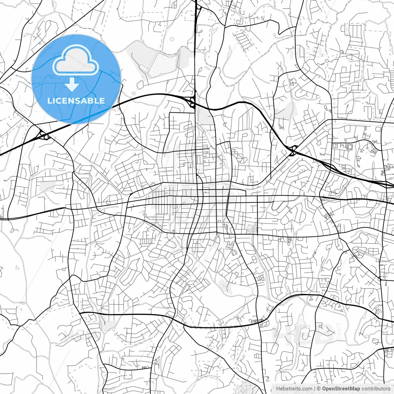 Vector PDF map of Gastonia, North Carolina, United States