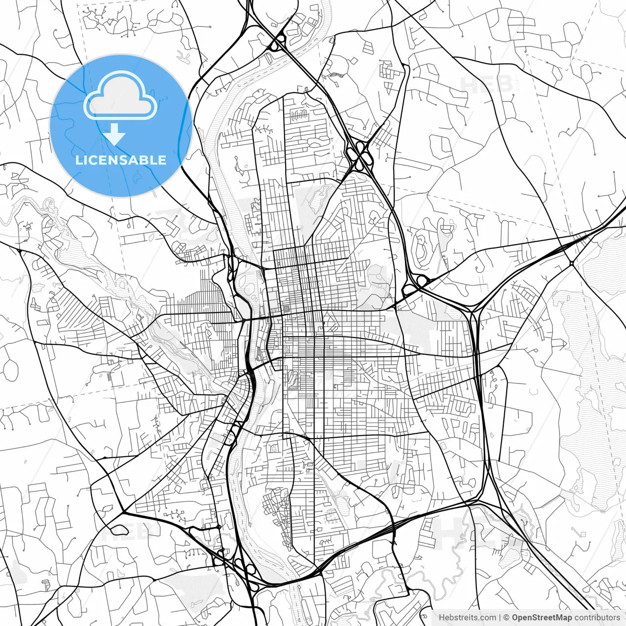 Vector PDF map of Manchester, New Hampshire, United States