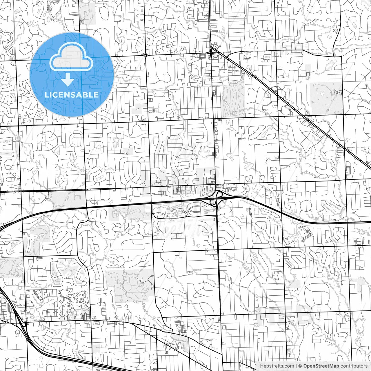 Vector PDF map of Farmington Hills, Michigan, United States
