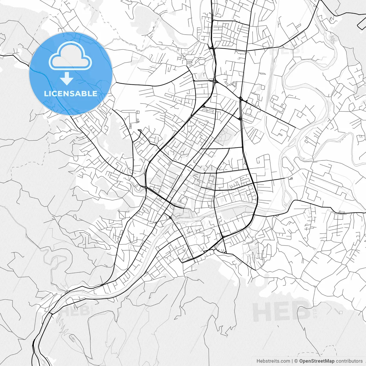 Vector PDF map of Banja Luka, Bosnia and Herzegovina