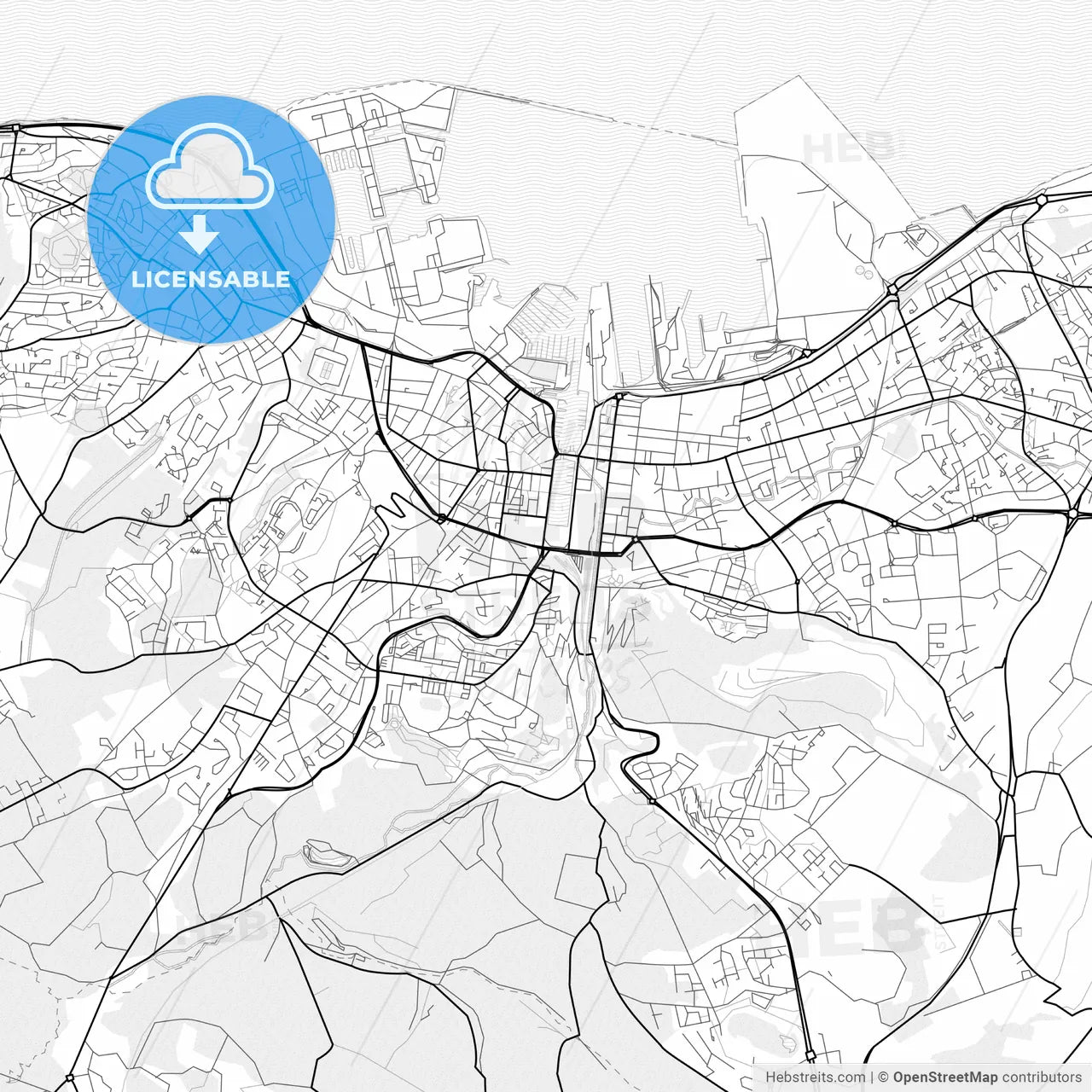 Vector PDF map of Cherbourg-Octeville, France