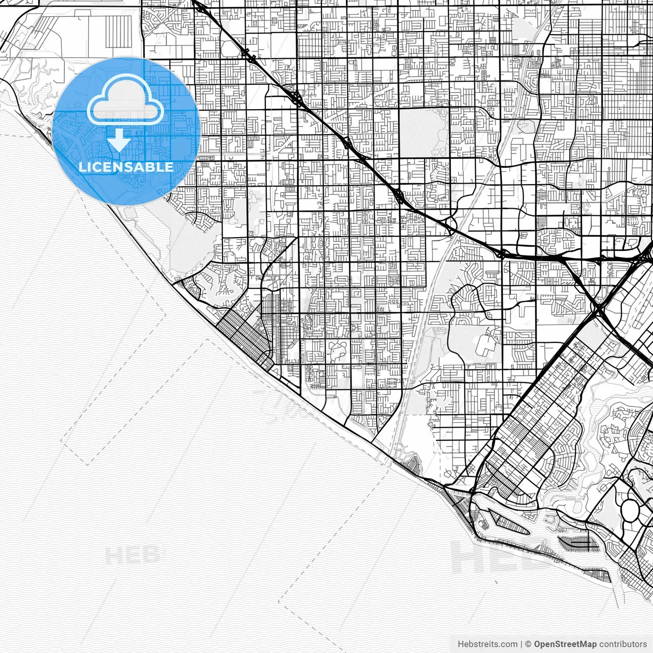 Vector PDF map of Huntington Beach, California, United States
