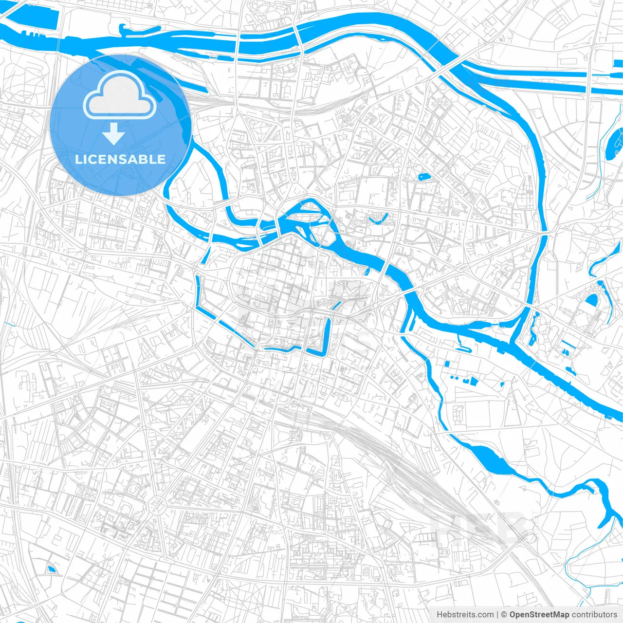 Wrocław, Poland bright two-toned vector map
