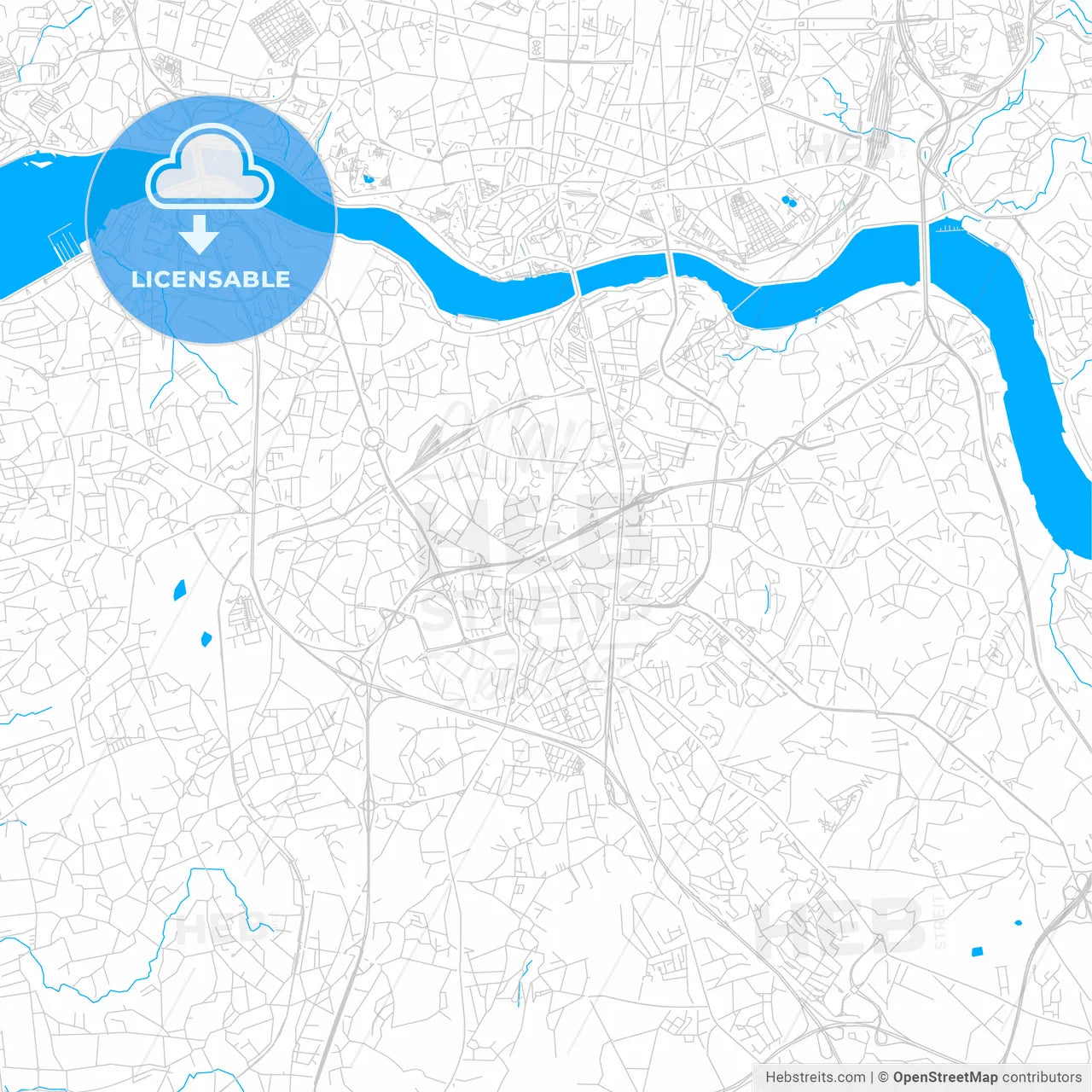 Vila Nova de Gaia, Portugal bright two-toned vector map