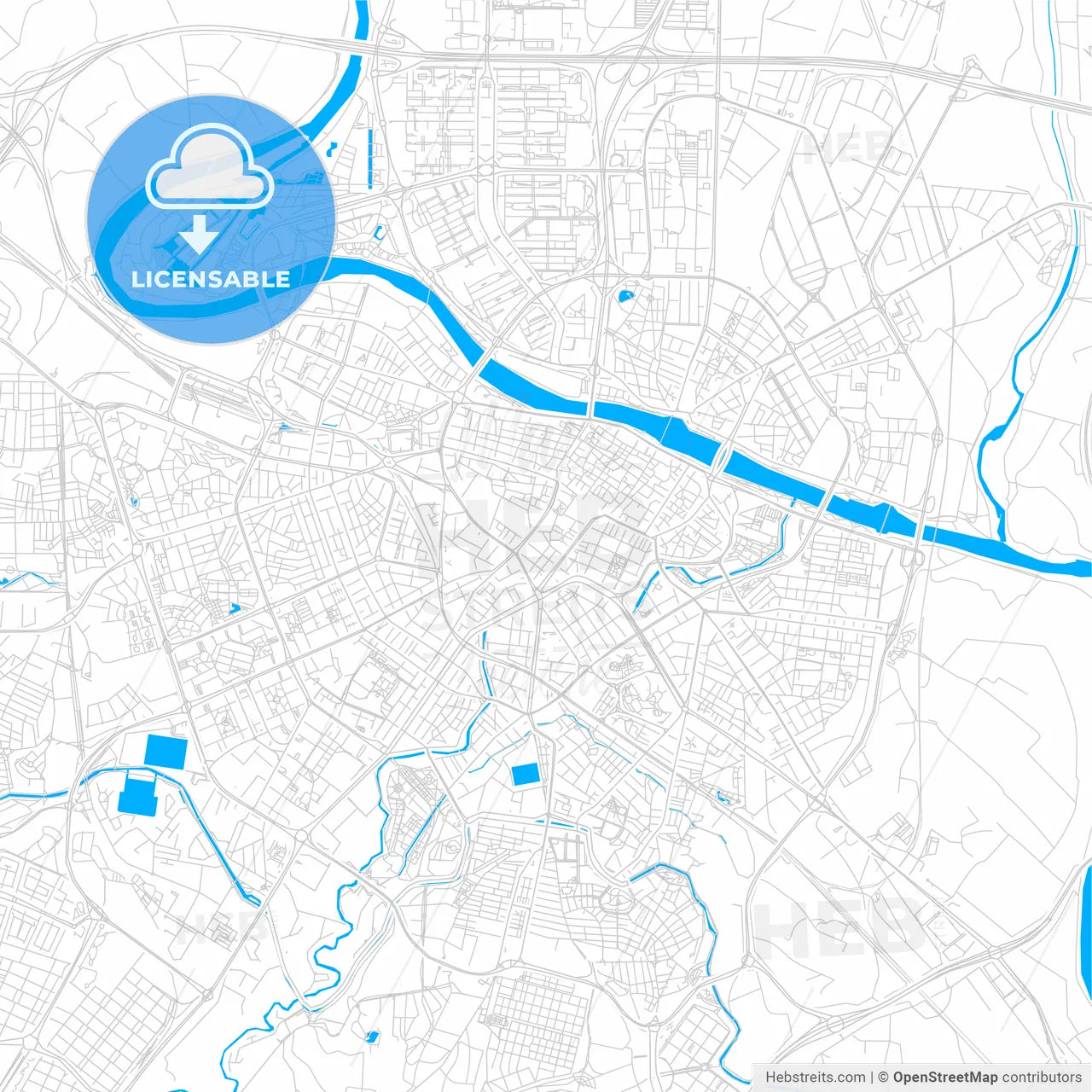 Zaragoza, Spain bright two-toned vector map