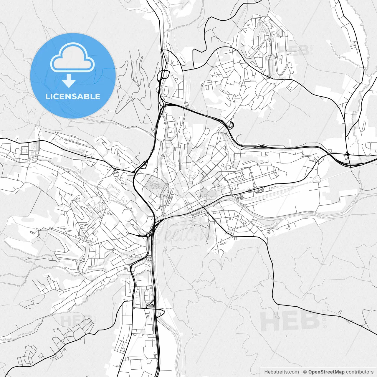 Vector PDF map of Banská Bystrica, Slovakia