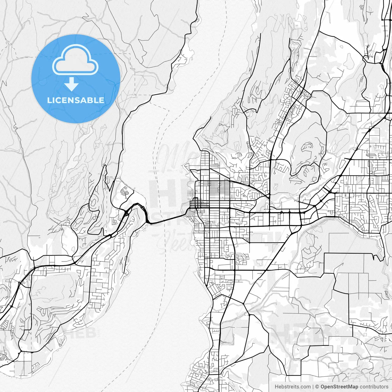 Vector PDF map of Kelowna, Canada