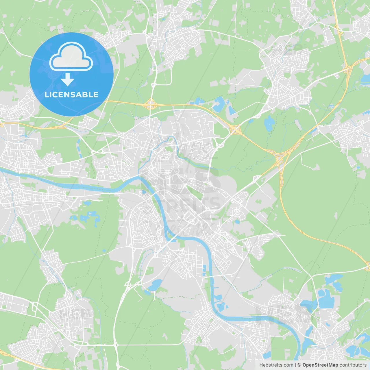 Hanau, Germany printable street map