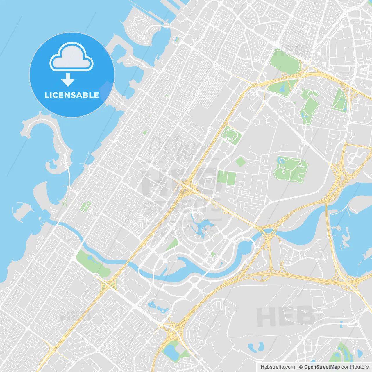 Printable map of Dubai, United Arab Emirates