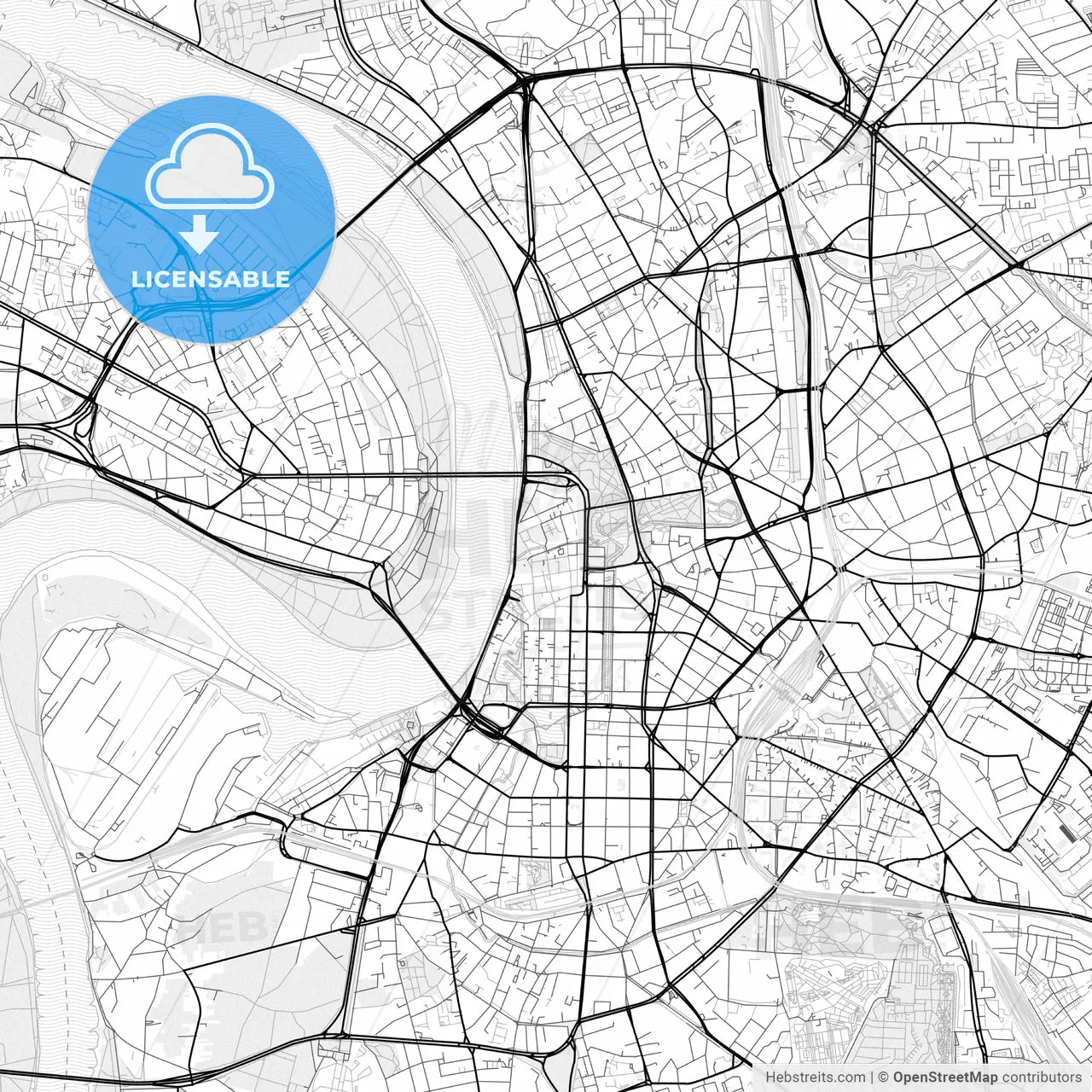 Vector PDF map of Düsseldorf, Germany