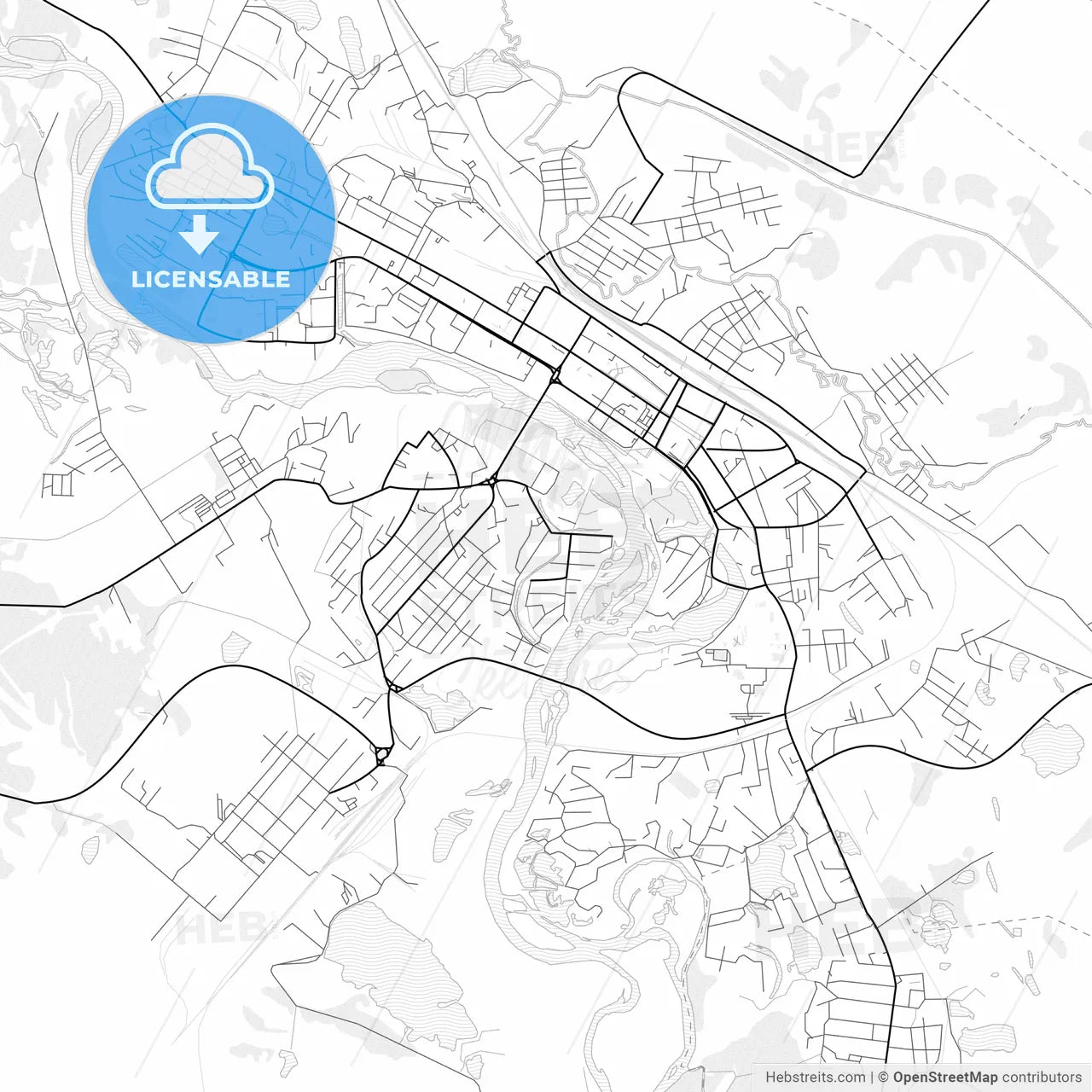 Vector PDF map of Birobidzhan, Russia