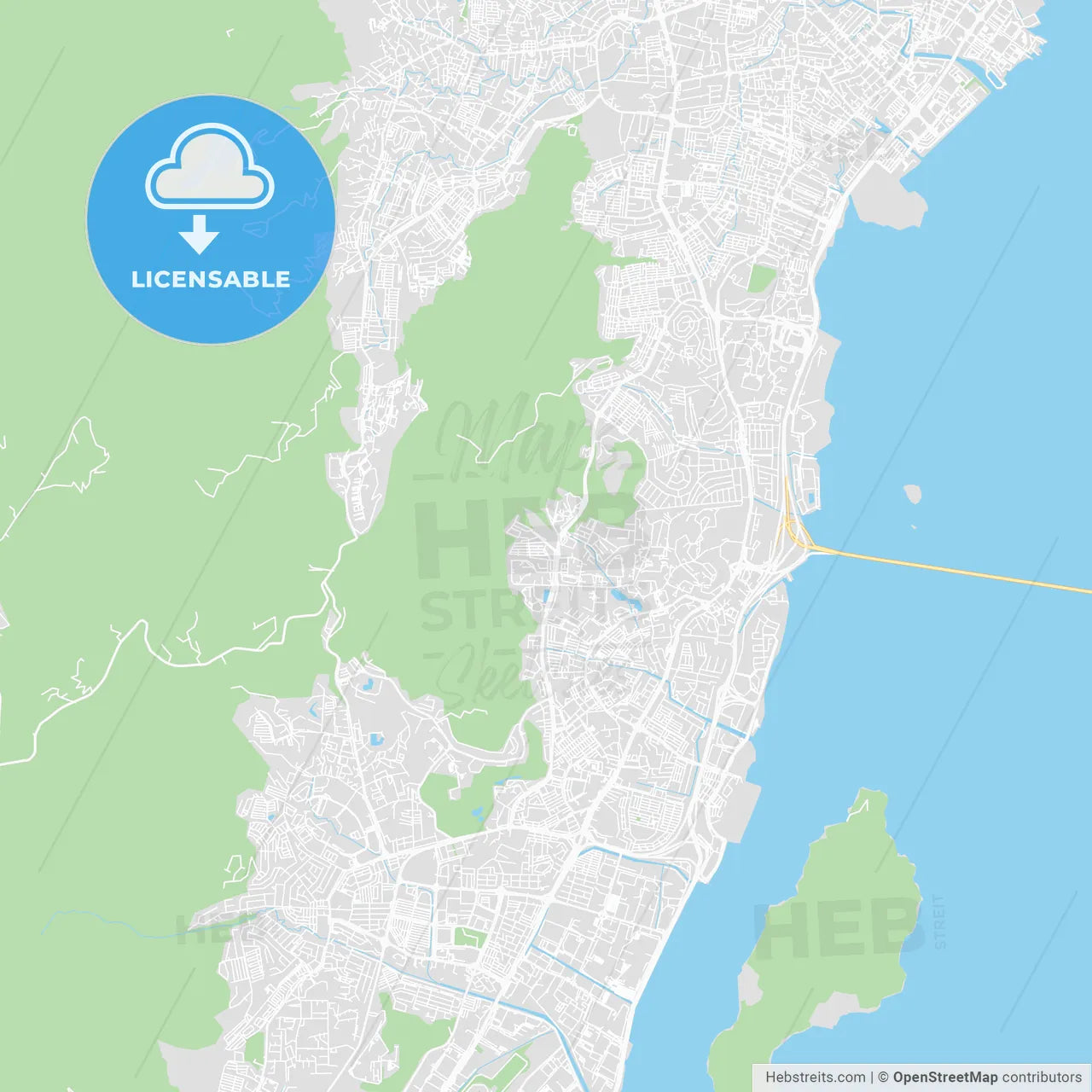 Printable map of Penang Island, Malaysia
