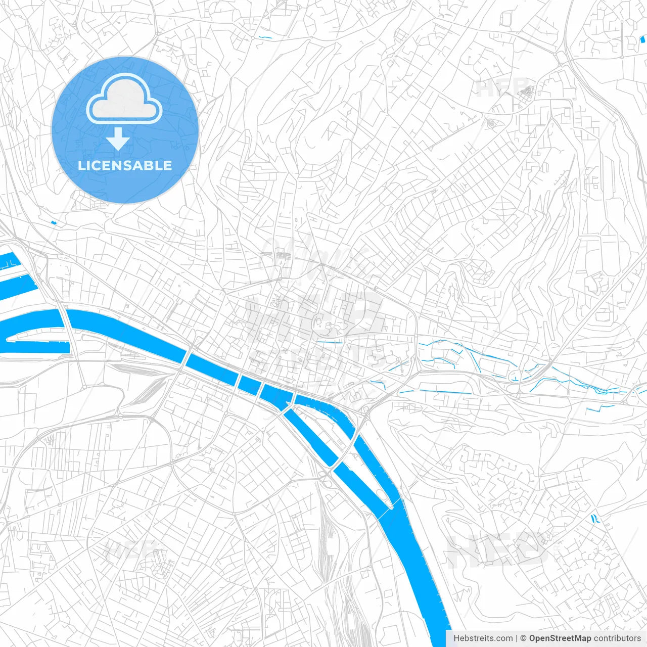 Rouen, France bright two-toned vector map