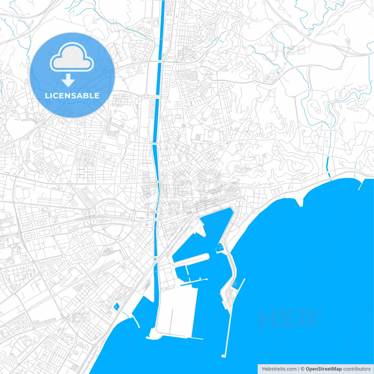 Málaga, Spain bright two-toned vector map