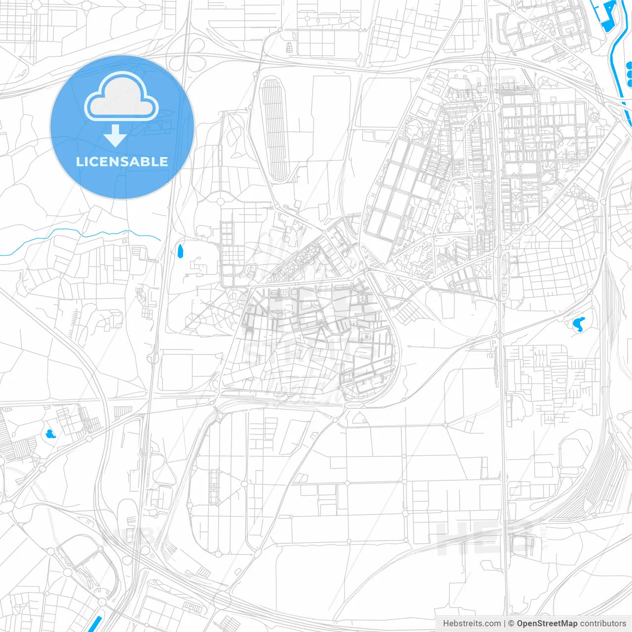 Villaverde, Spain bright two-toned vector map