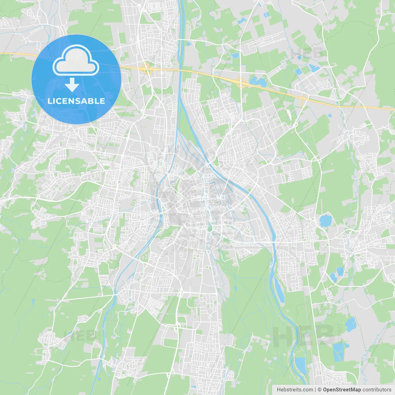 Augsburg, Germany printable street map